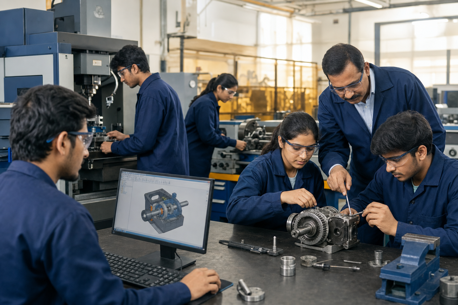 Mechanical Engineering students in the workshop